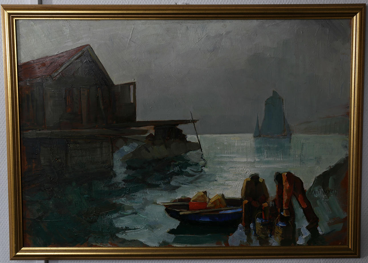 KNUT NORMAN. Olja på pannå, Fiskare, signerad.