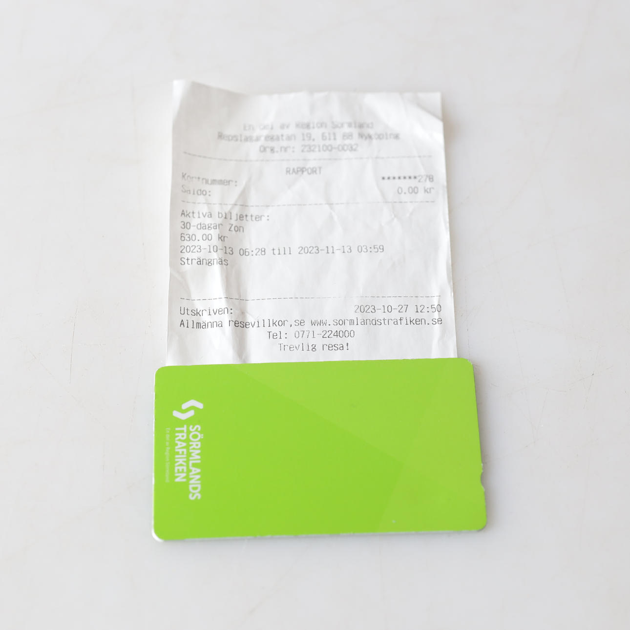 BUSSKORT, Sörmlandstrafiken, 30 dagars biljett.