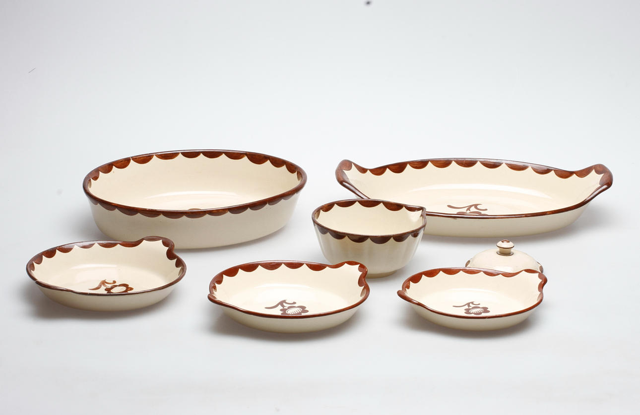 SERVISDELAR, 6 delar, flintgods, "Pyro", Wilhelm Kåge, Gustavsberg.