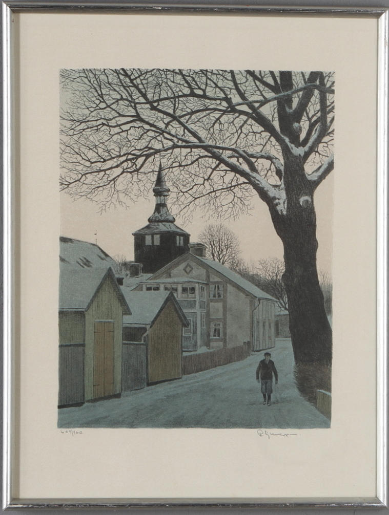 REINHOLD LJUNGGREN. Motiv från Trosa, färglitografi, signerad och numrerad 208/460.