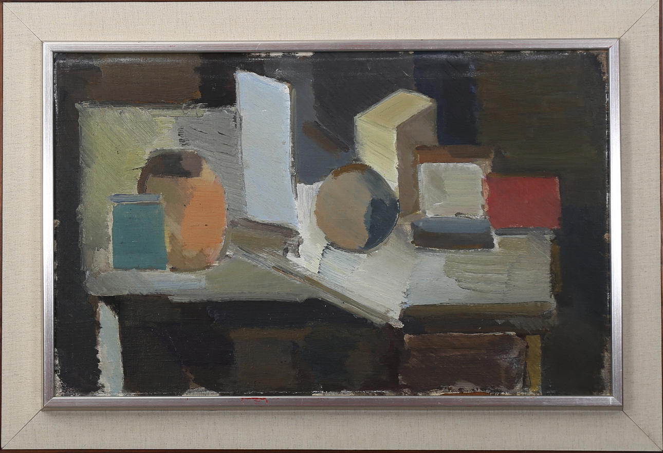 Stileben, olja på pannå, otydlig signatur.