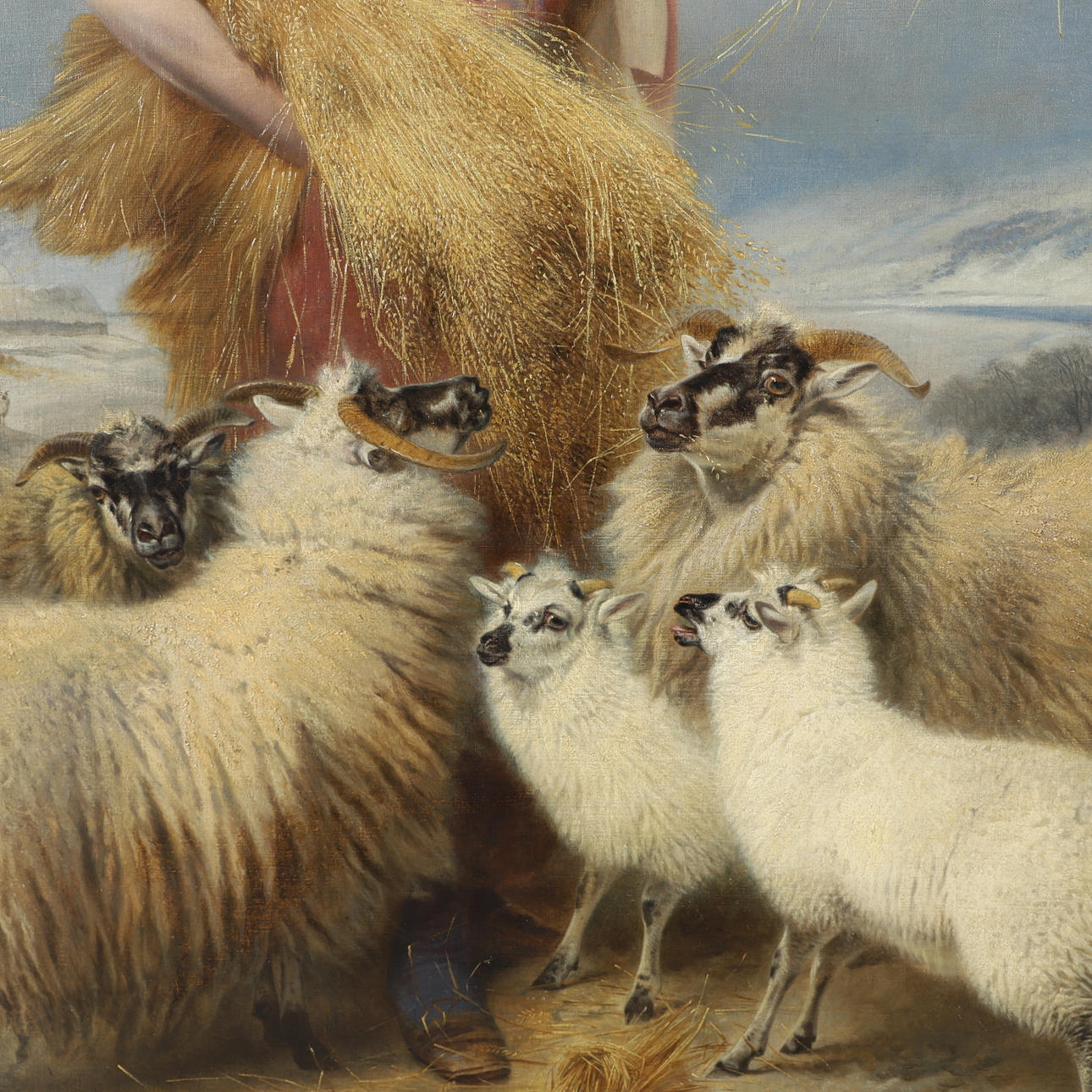 RICHARD ANSDELL. Woman with sheep, oil on canvas, signed Rich