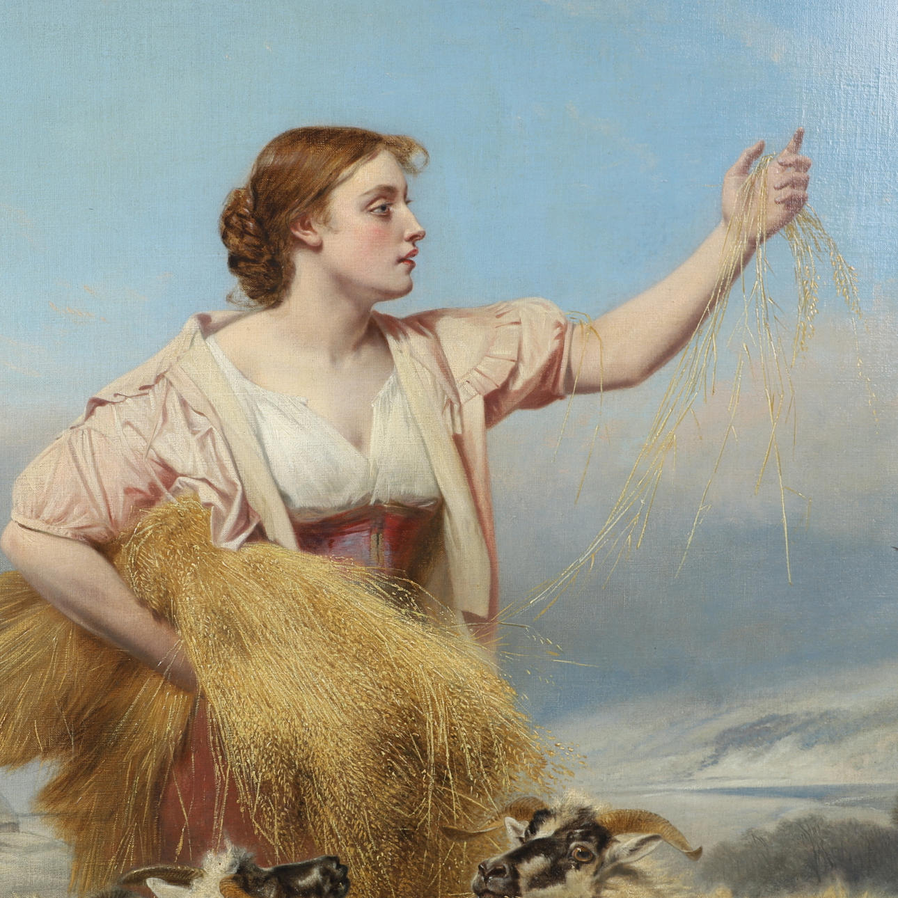 RICHARD ANSDELL. Woman with sheep, oil on canvas, signed Rich