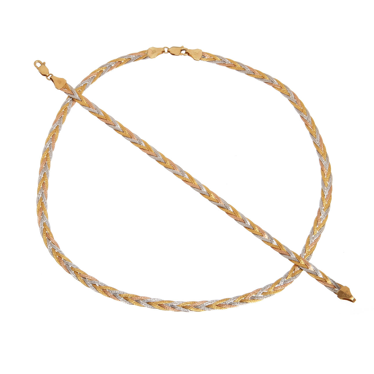 HALSLÄNK samt ARMLÄNK, tricolor, 18K guld, Italien. Vikt 13,9 g.