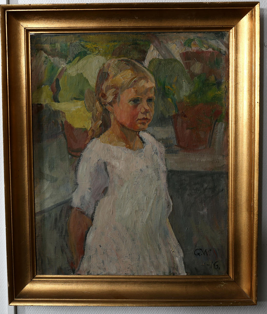GUSTAV WOLLMAR. Olja på duk, Flickporträtt, signerad G W, daterad -16.
