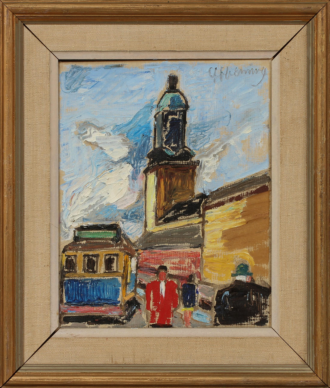 WILHELM HENNING. Stadsvy, olja på duk, signerad.