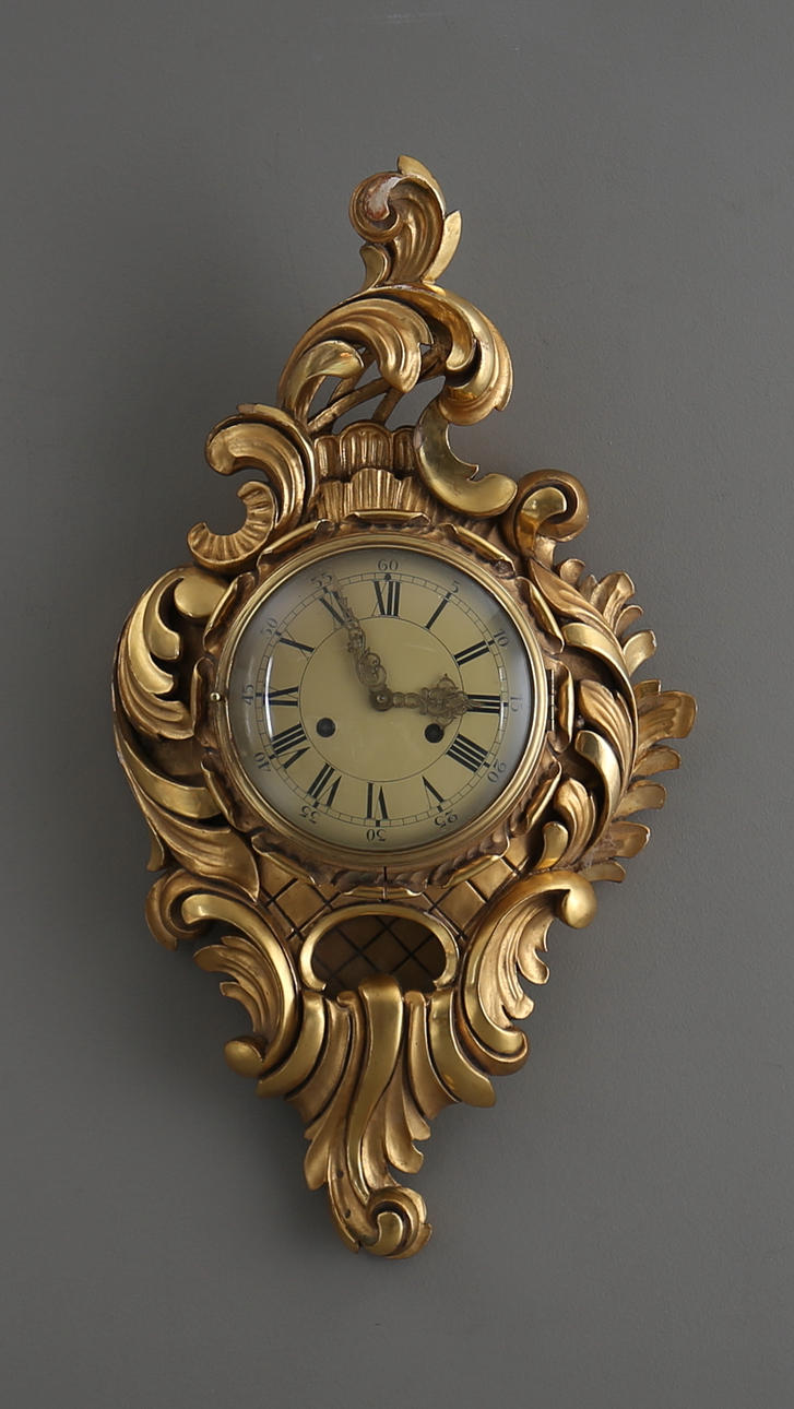 PENDULUM WALL CLOCK, rococo, gilded, 20th century middle.