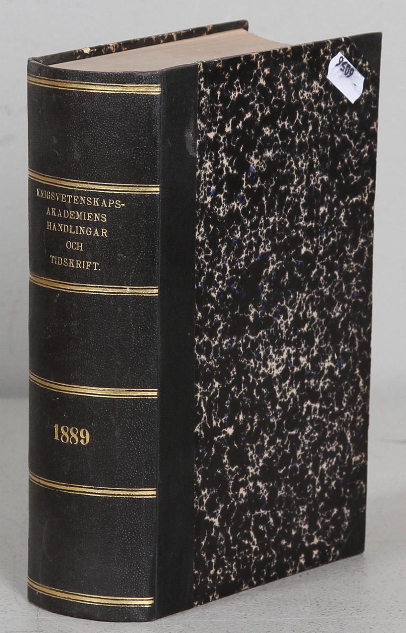 BOKBAND, 12 delar, Krigsvetenskapsakademiens handlingar och tidskrift 1880-1889.