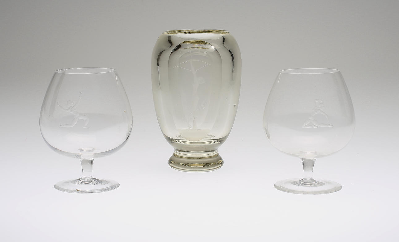 VAS samt ett par GLAS, Emil Weidlich, Elme Glasbruk, 1920/30-tal.