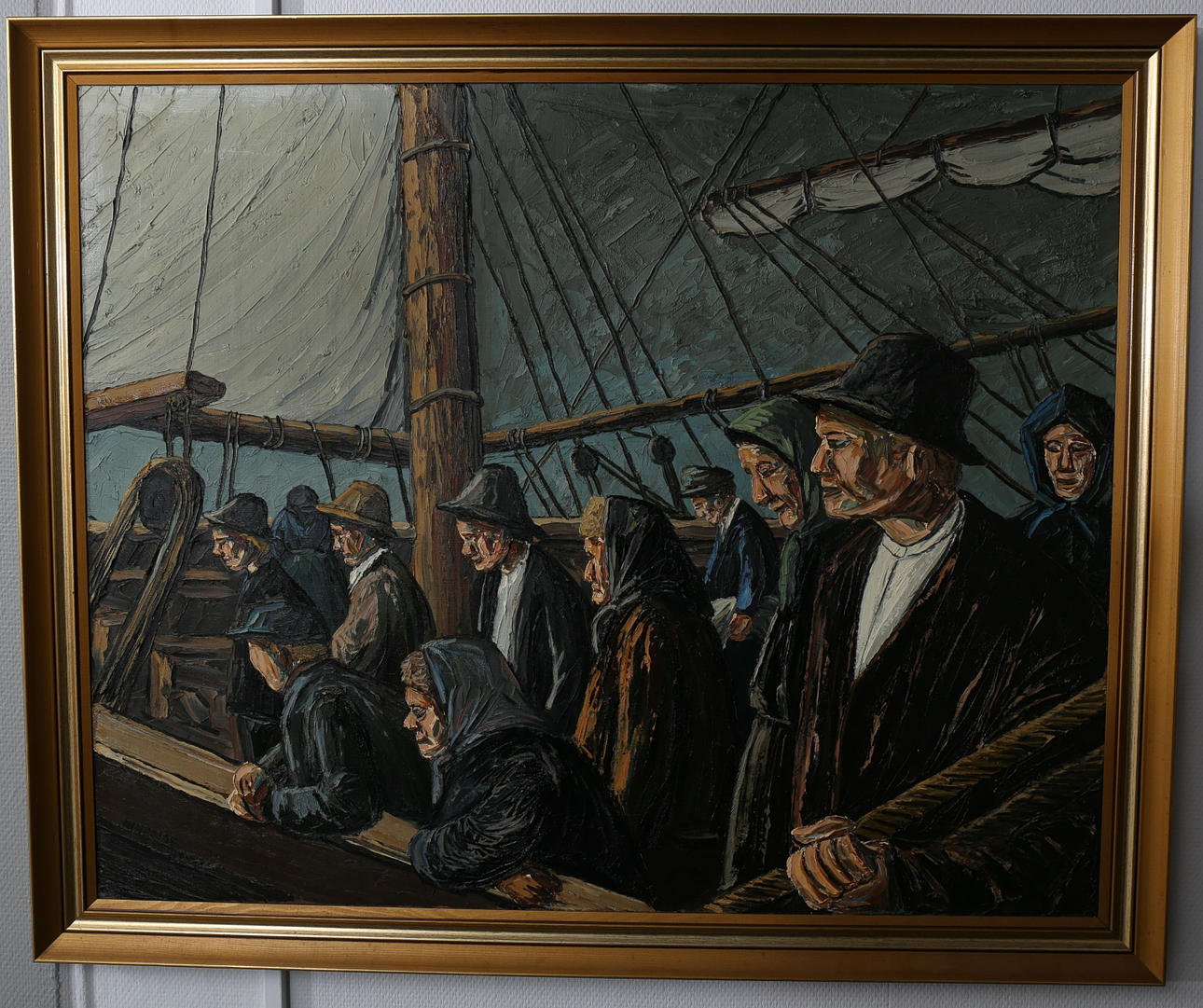 BORIS NINEMAE. Olja på duk, "Utvandrarna spanar efter det nya landet", signerad Ninemae.