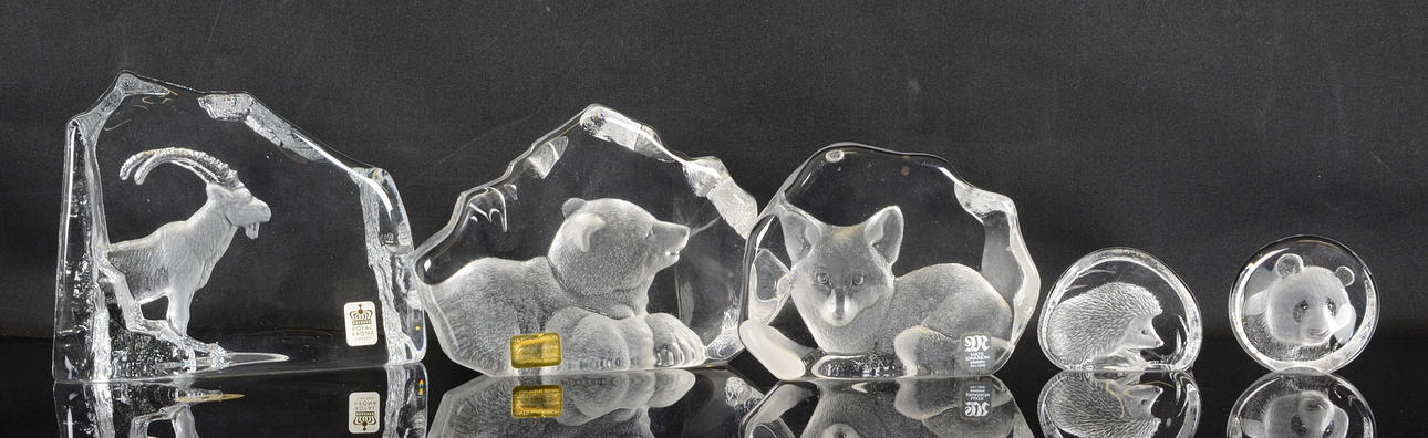 MATS JONASSON. GLASBLOCK, 5 st, 3 st signerade Mats Jonasson.