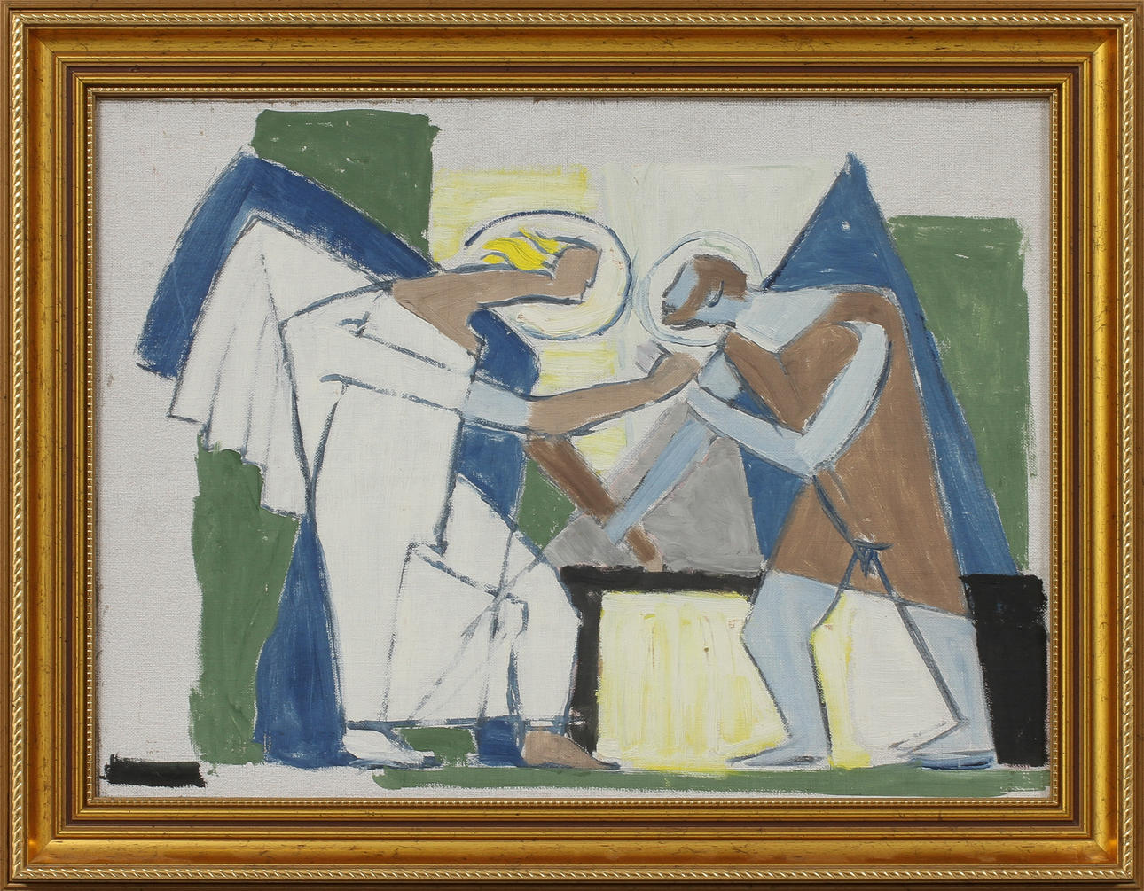 PÄR SIEGÅRD. "Jakob brottas", olja på duk, uppfodrad. osignerad.