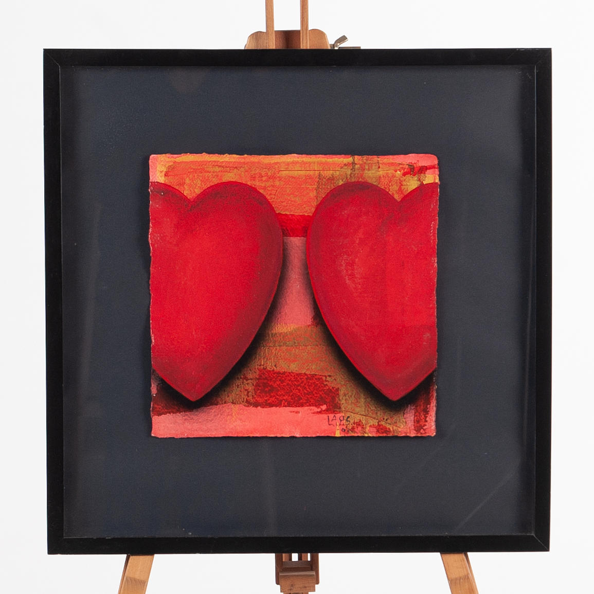 LARS TUNEBO. Original, mixed media, composition with hearts, signed and dated-02.