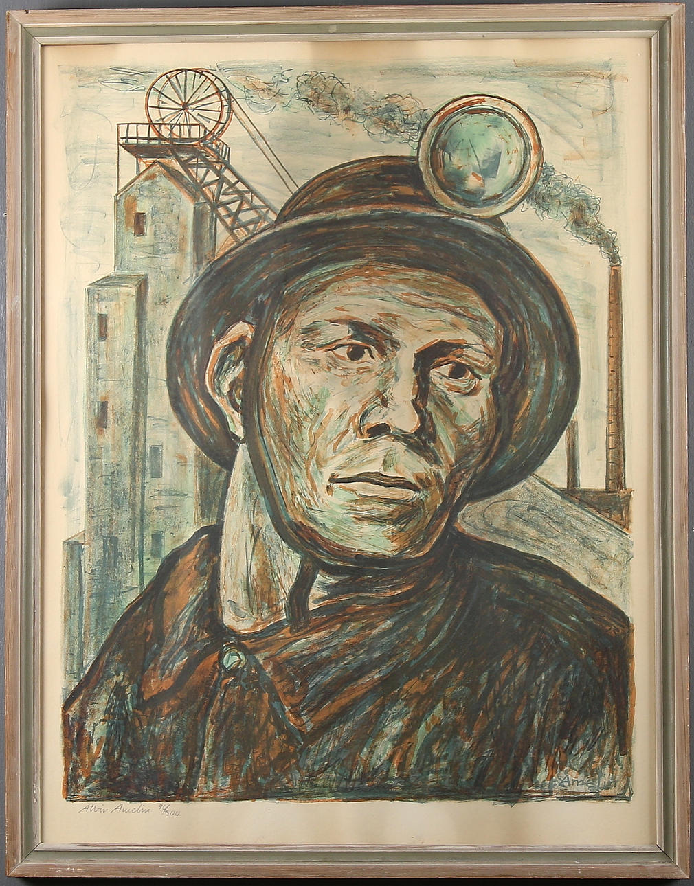 ALBIN AMELIN. Gruvarbetare, litografi, signerad och numrerad 90/200.