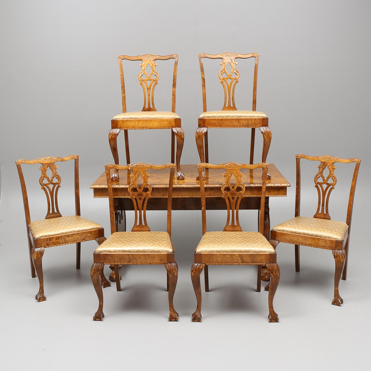 MATSALSMÖBEL, 7 delar, björk, chippendale-stil, 1900-talets mitt.