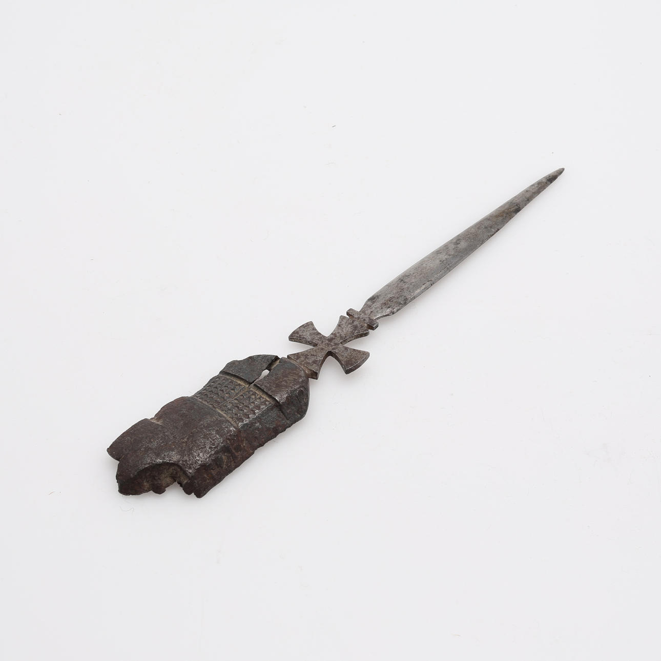 LETTER/BRIEF MESSER, carbon steel with fragments from a grenade ...