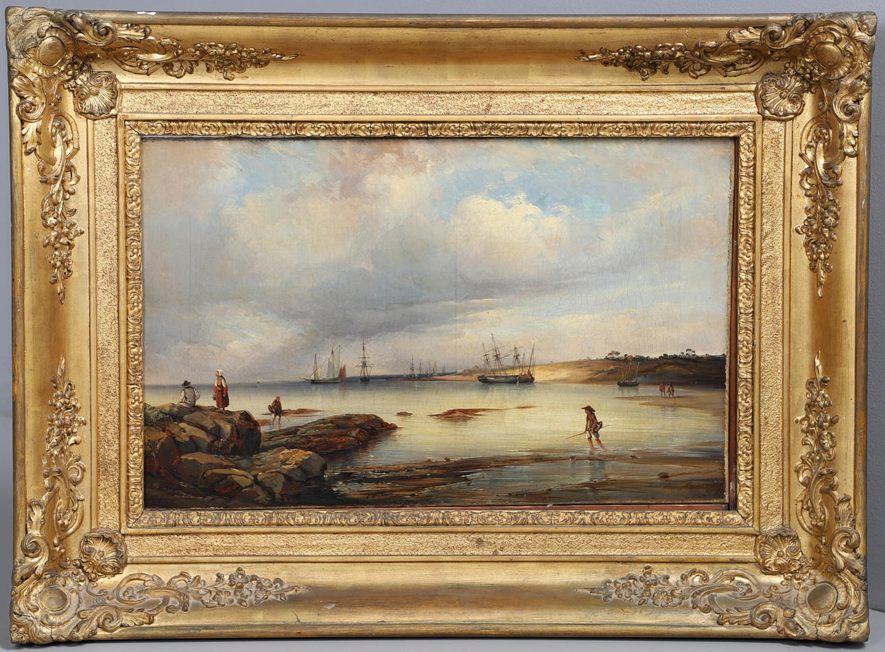 ATTRIBUTED TO FERDINAND PINOT (FL.C.1836-7). A COASTAL INLET WITH MOORED VESSELS AND FISHERFOLK.