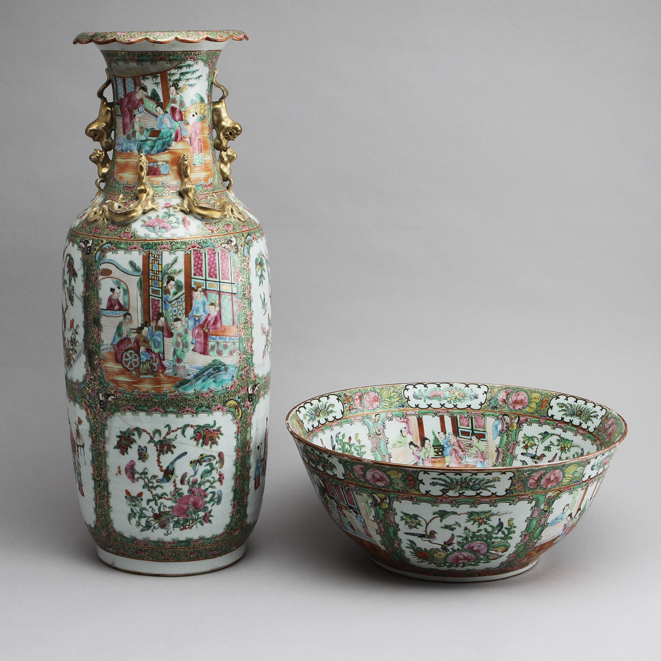 GOLVVAS och BÅLSKÅL, porslin, Kina Kanton 1800-tal.