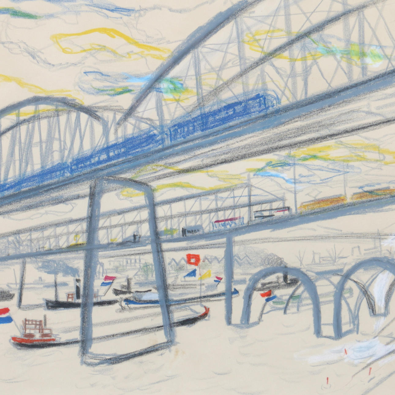 TOR HÖRLIN. Pastell, "Rotterdam", signerad samt daterad 1956.