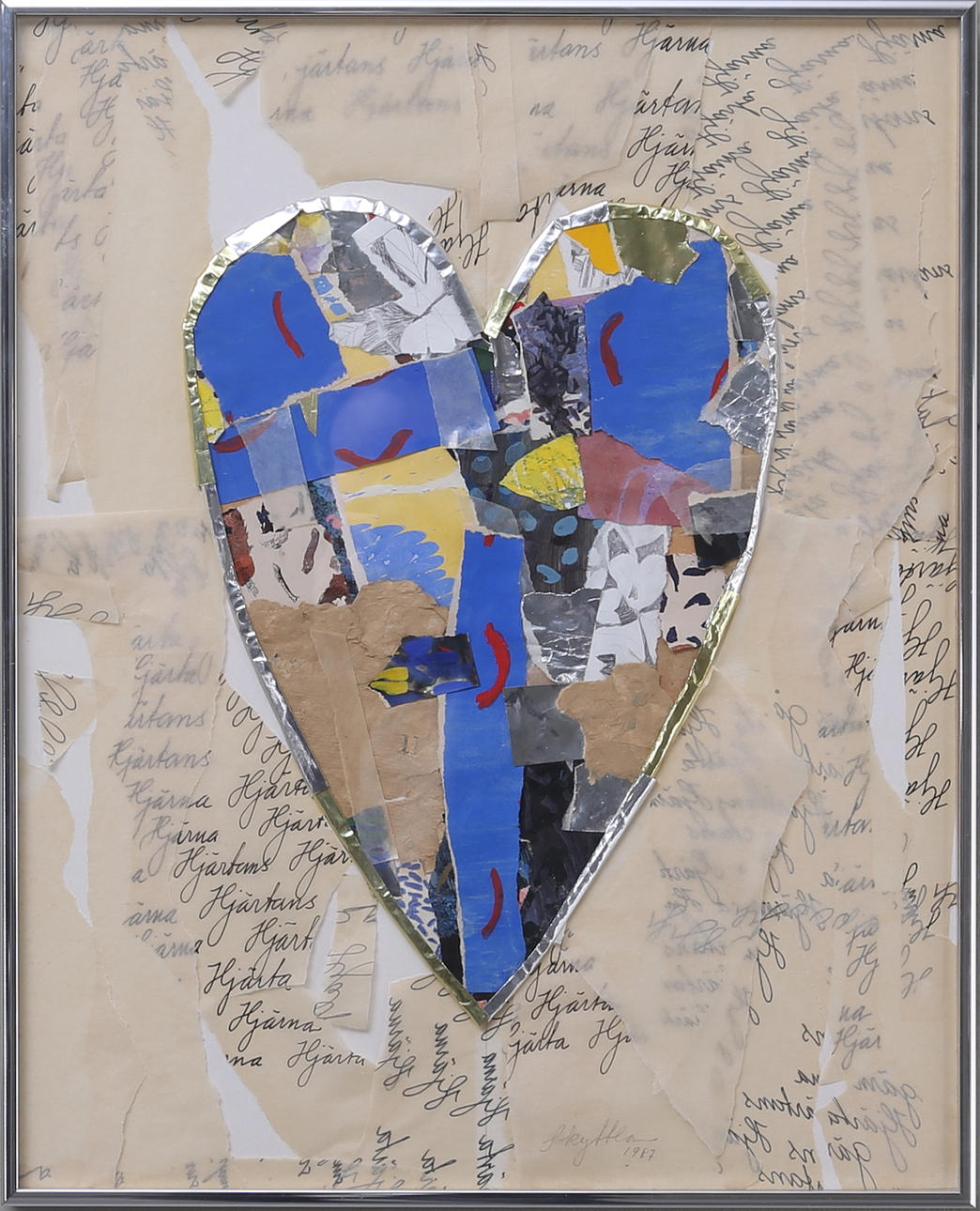 GUNILLA SKYTTLA. tavla, collage/blandteknik, signerad, 1987.