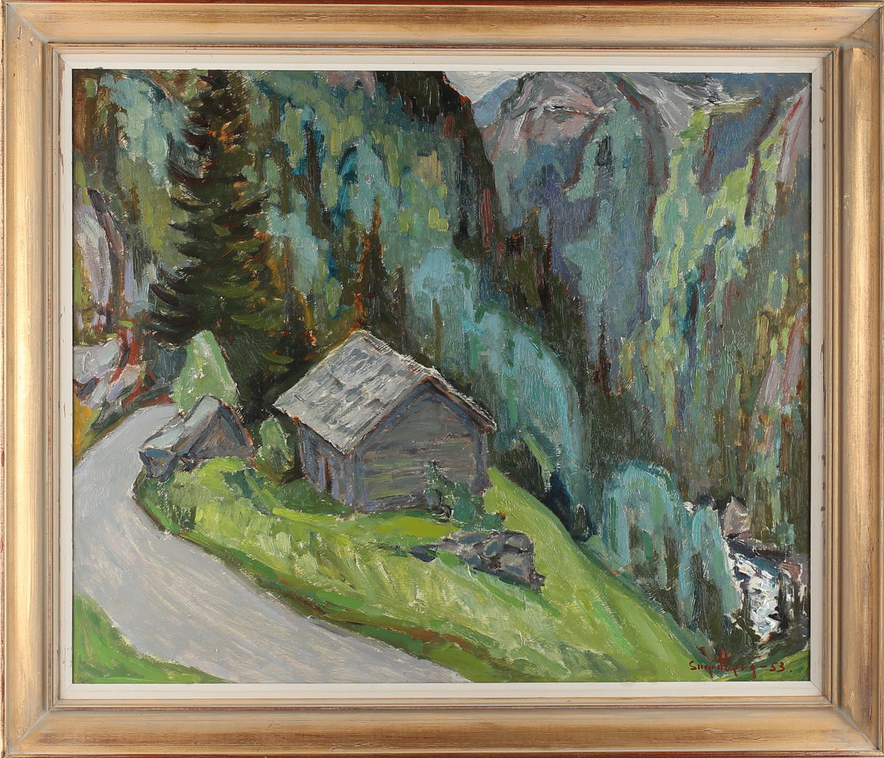 FRITZ SMEDBERG. "Från Juvet i Dyrlandsdal", olja på pannå, signerad samt daterad -53.