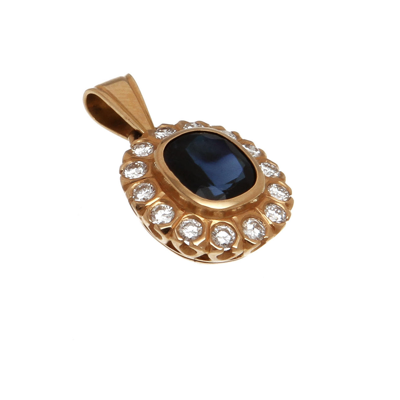 HÄNGE, 18K rödguld med safir, ca 2,80 ct samt diamanter, totalt ca 0,40 ct. Vikt 3,8 g.