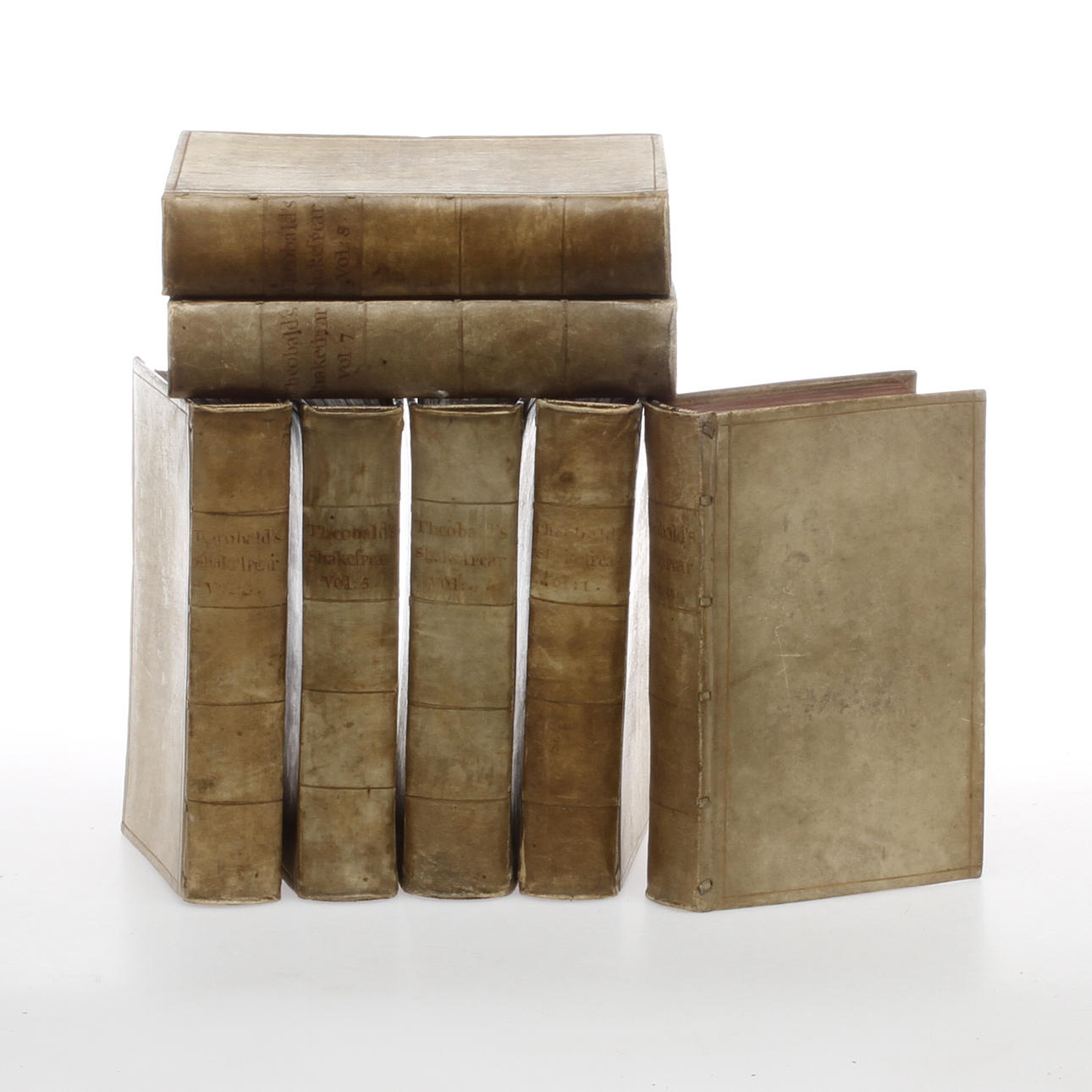 BÖCKER, 7 volymer, (av 8), "The works of Shakespeare: in eight volumes", London, 1740.