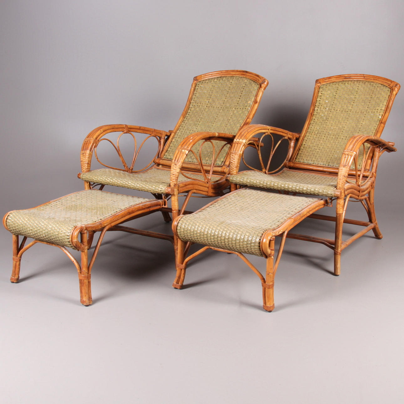 DÄCKSTOLAR, ett par, bambu/rotting, 1900-talets andra hälft.