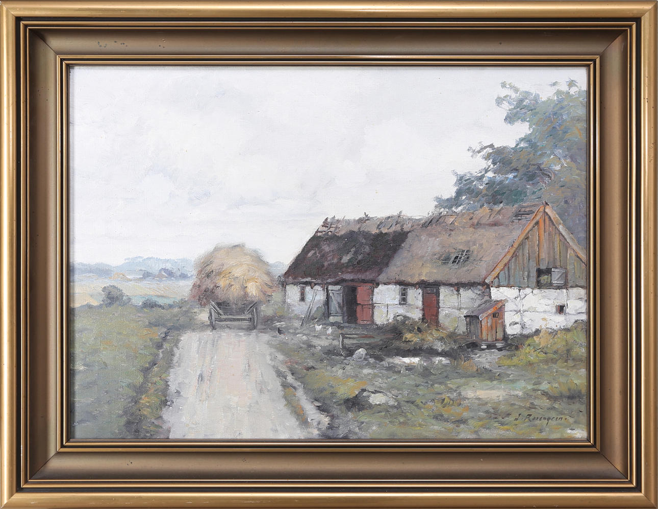 JEAN ROSENGREN. Gårdsmotiv, olja på duk, signerad.