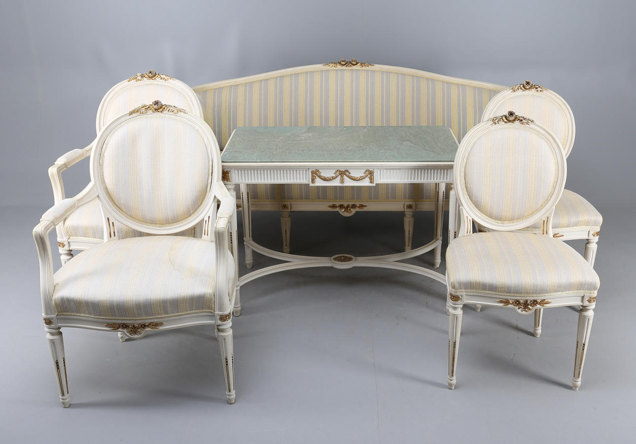 MÖBELGRUPP, 6 delar, gustaviansk stil, 1900-talets första del.
