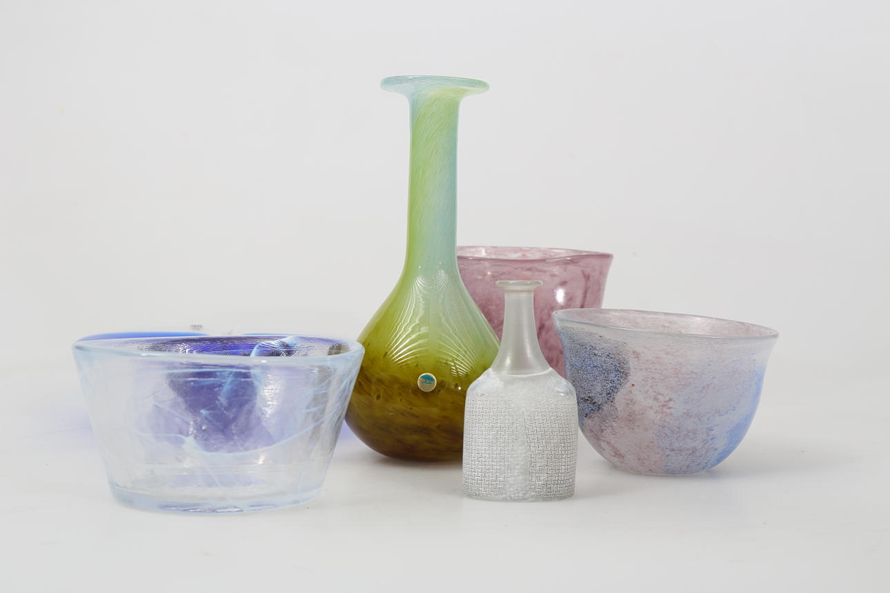 SKÅLAR OCH VASER, glas, 6 delar, bland annat B Vallien Boda, 1900-talets andra hälft.