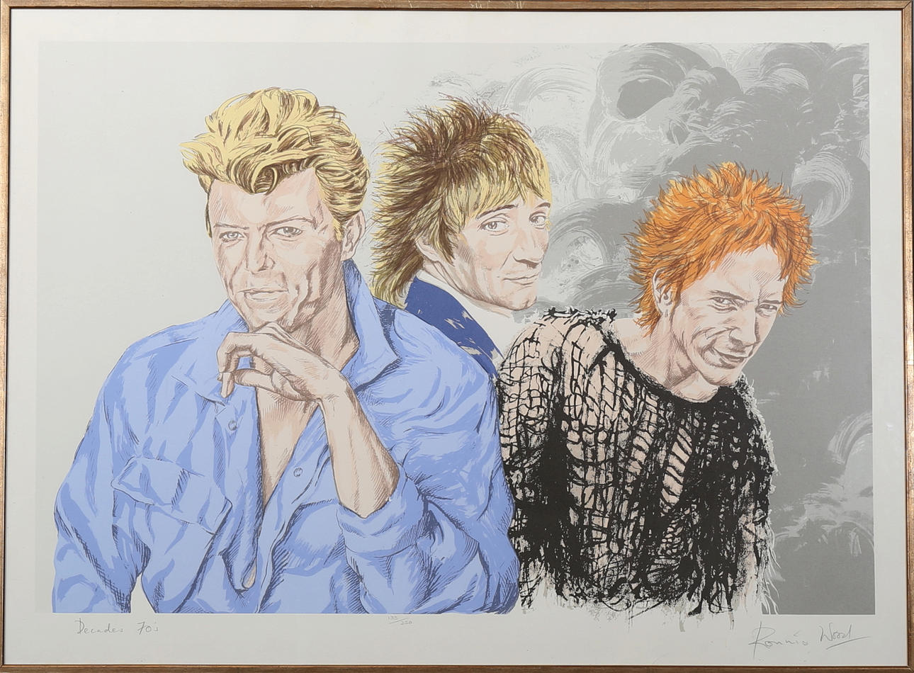 RONNIE WOOD. Decades 70s, färglitografi nr 133/250, signerad.