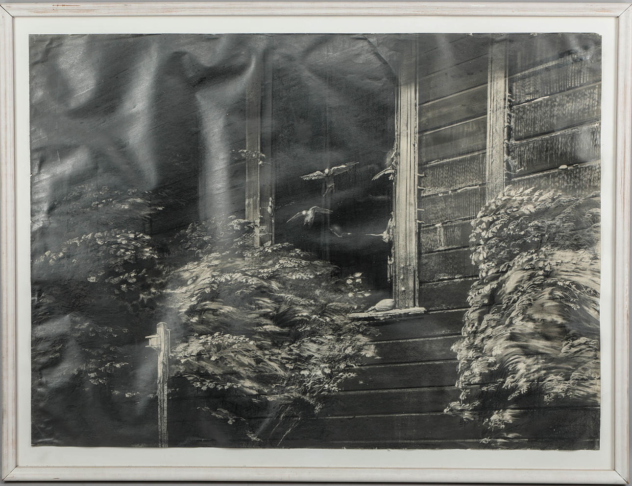 ROJ FRIBERG. Deserted house, graphite drawing.