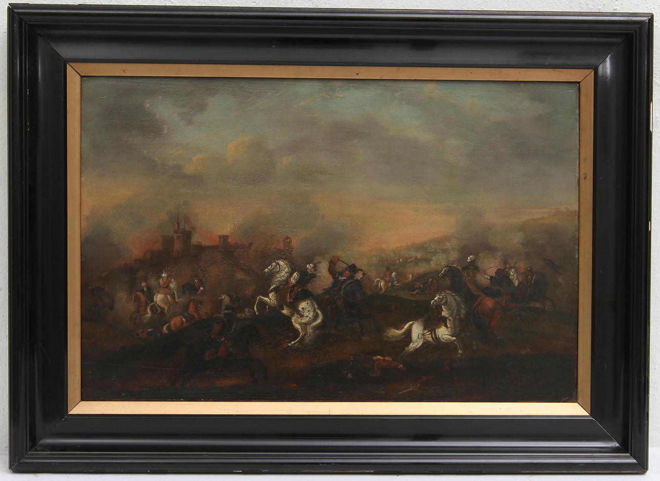 OKÄND KONSTNÄR. Olja på pannå. Stridsscen, 1800-tal.