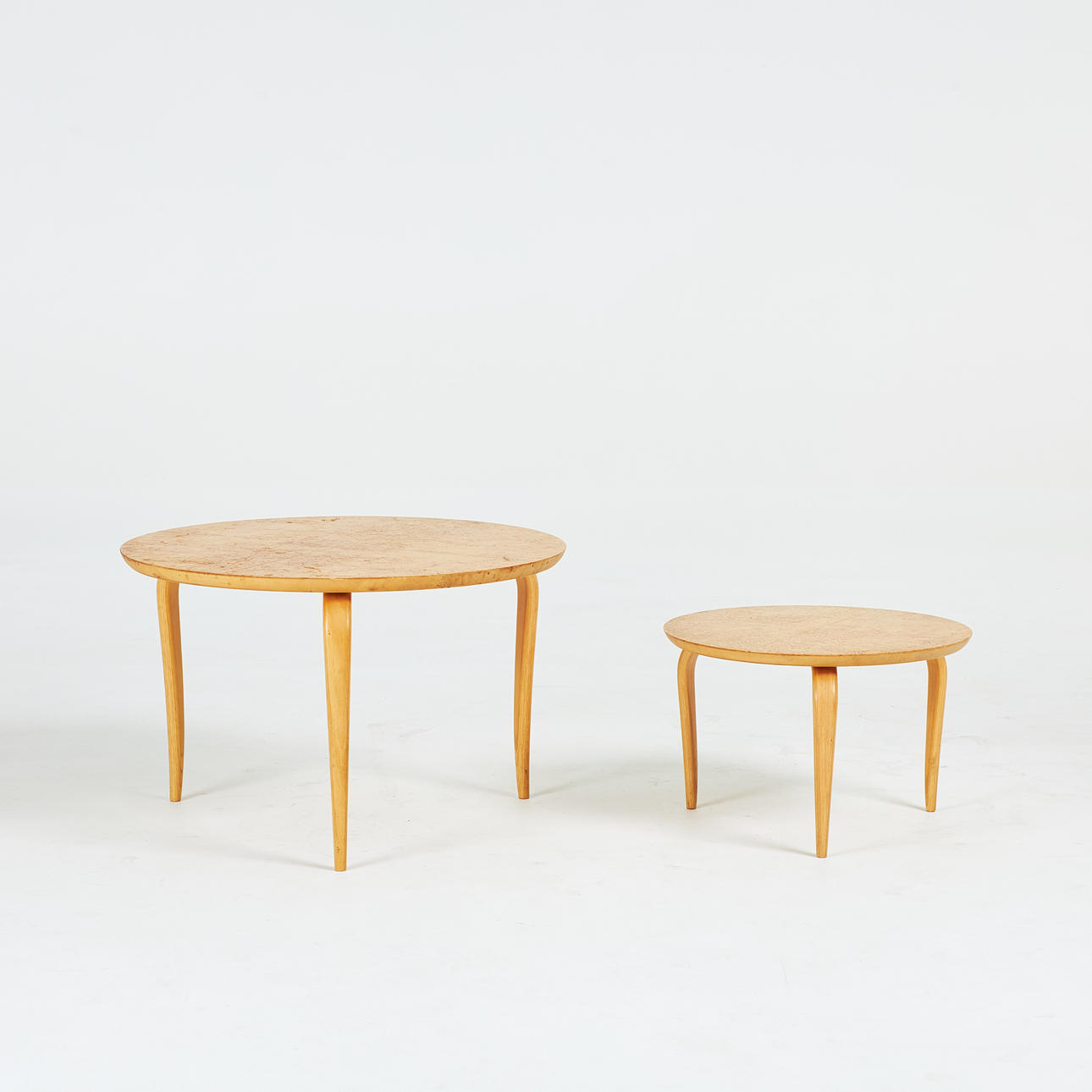 BRUNO MATHSSON. Coffee table/set table, 2 pcs., “Annika”, branded, veneer sheets in masur birch.