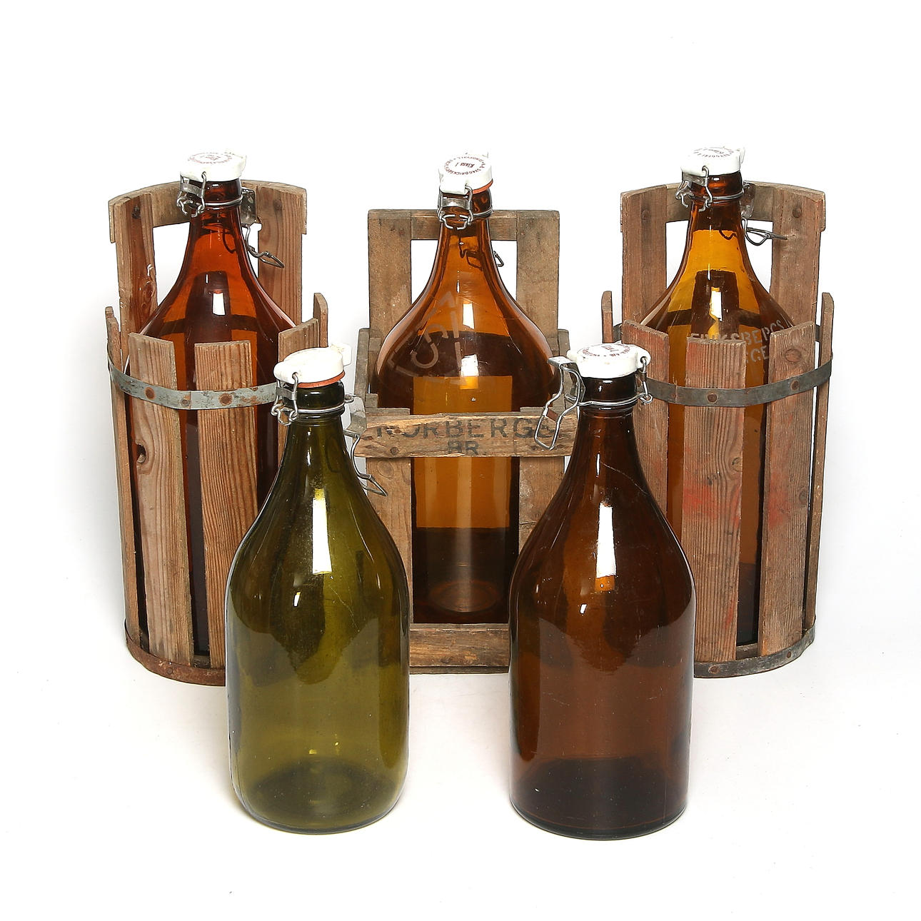 ÖLFLASKOR, 5 st, 1900-talets mitt.