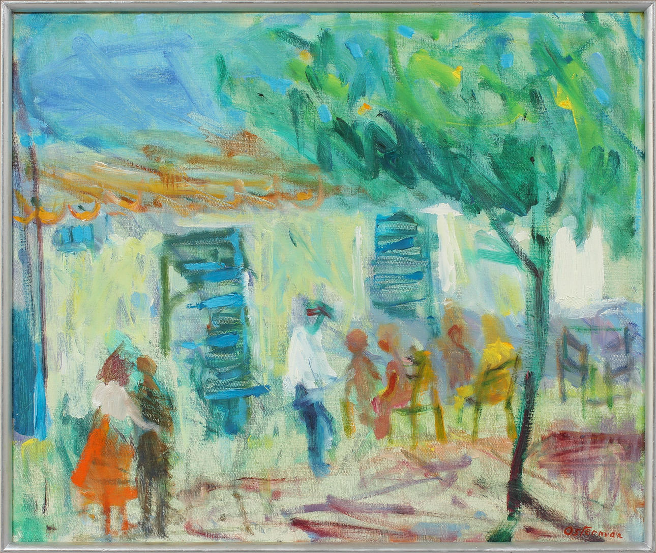 ELVINE OSTERMAN. "Tratoria", olja på duk, signerad.