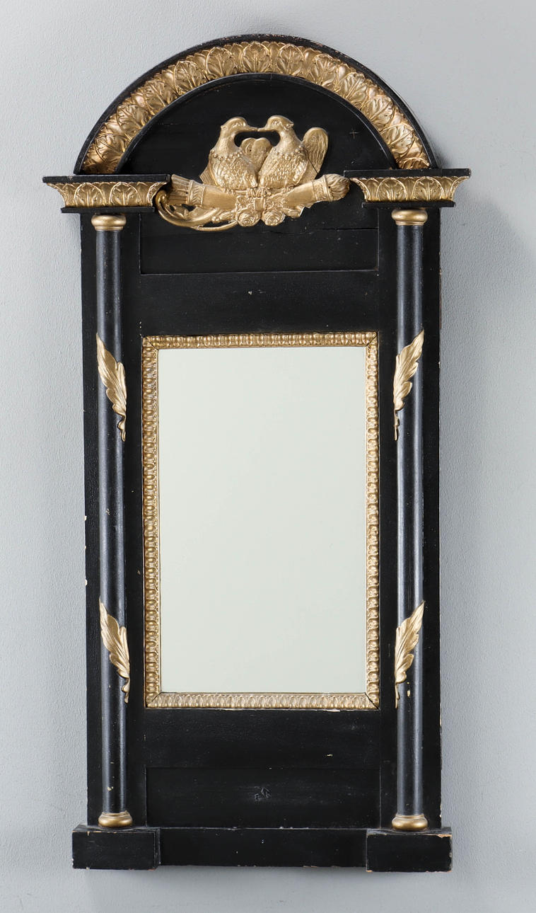 WALL MIRROR antique, label with indistinct hall stamp.