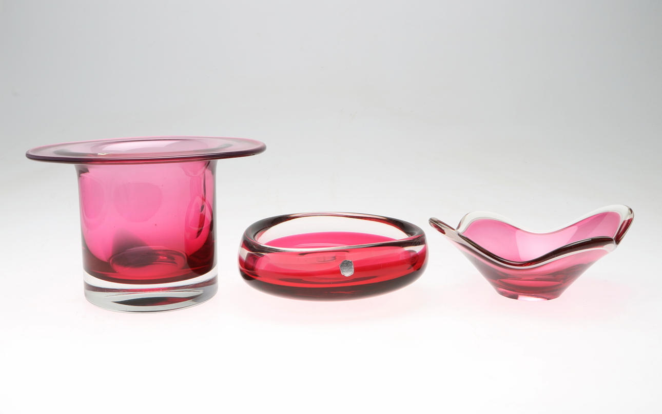 SAMLING GLAS, 3 delar, Flygsfors, SEA glasbruk.