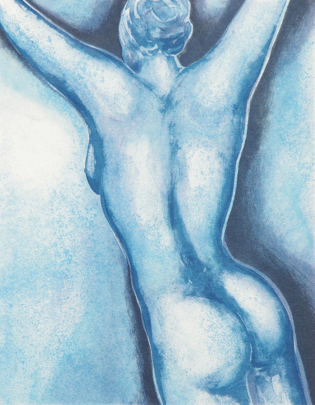 KATARINA ELFAST. Kvinna i blått, färglitografi, signerad.