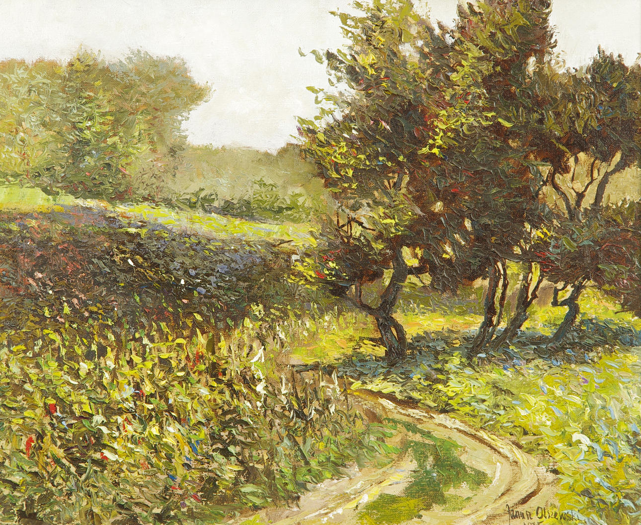 JANUSZ OLSZEWSKI. landscape with trees, oil on canvas, signed 1975.