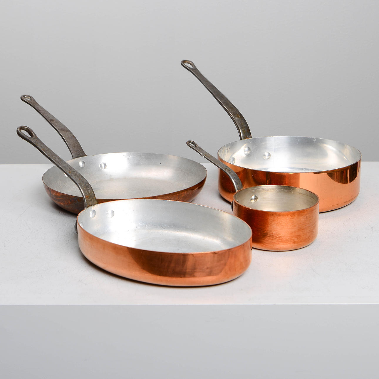 TRAKTÖRPANNOR & KASTRULL, 4 st, koppar, Frankrike.