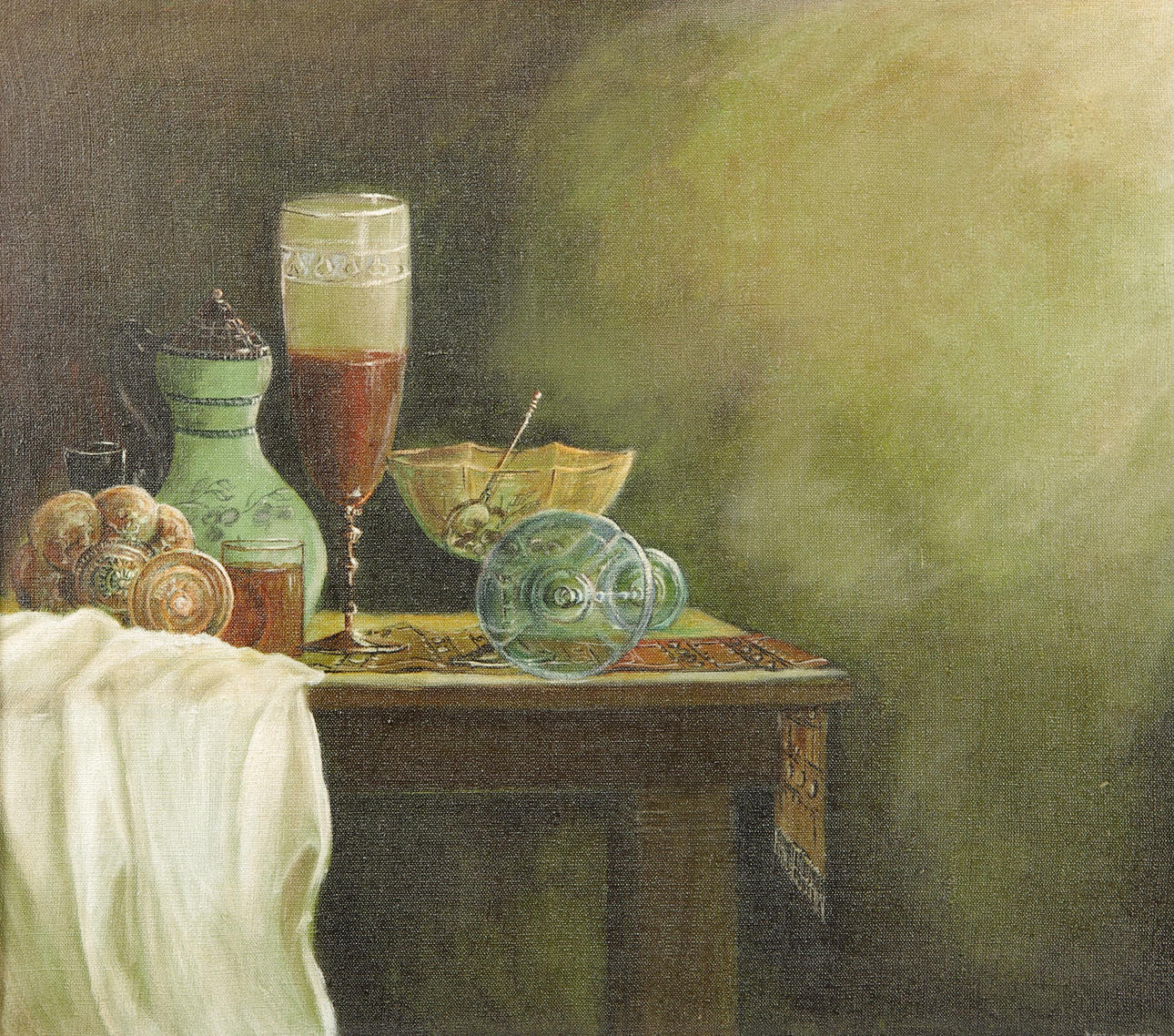 OIDENTIFIERAD KONSTNÄR. stilleben, olja på duk, otydligt signerad, etikett på baksidan Baczyk Benedykt.