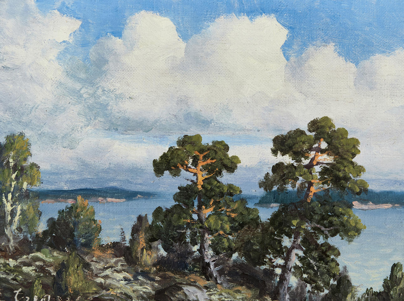 UNIDENTIFIED ARTIST, Sunlit pines, signed.