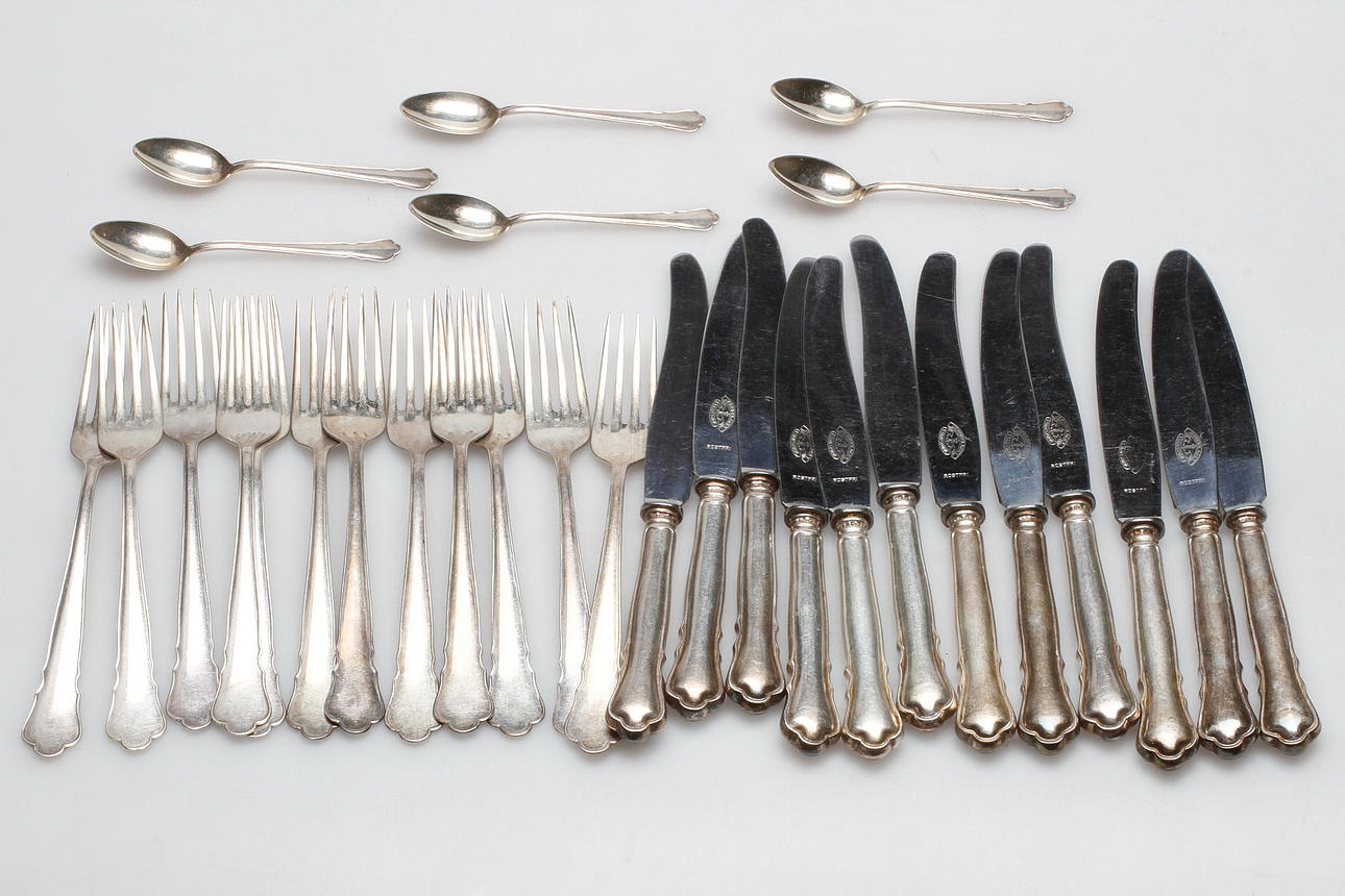 BESTICK, 30 delar, silver, "Chippendale", GAB, Stockholm, vikt ca. 998 gram.