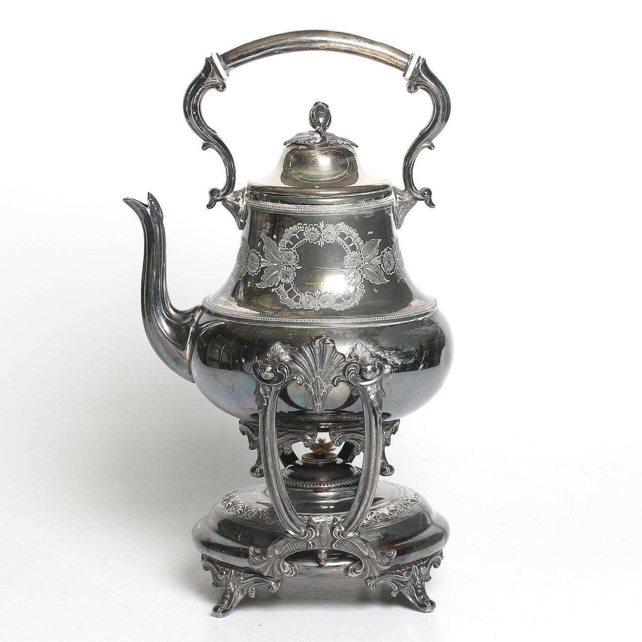 SERVERINGSKANNA med VÄRMARE, nysilver, rokokostil, omkring sekelskiftet 18/1900.