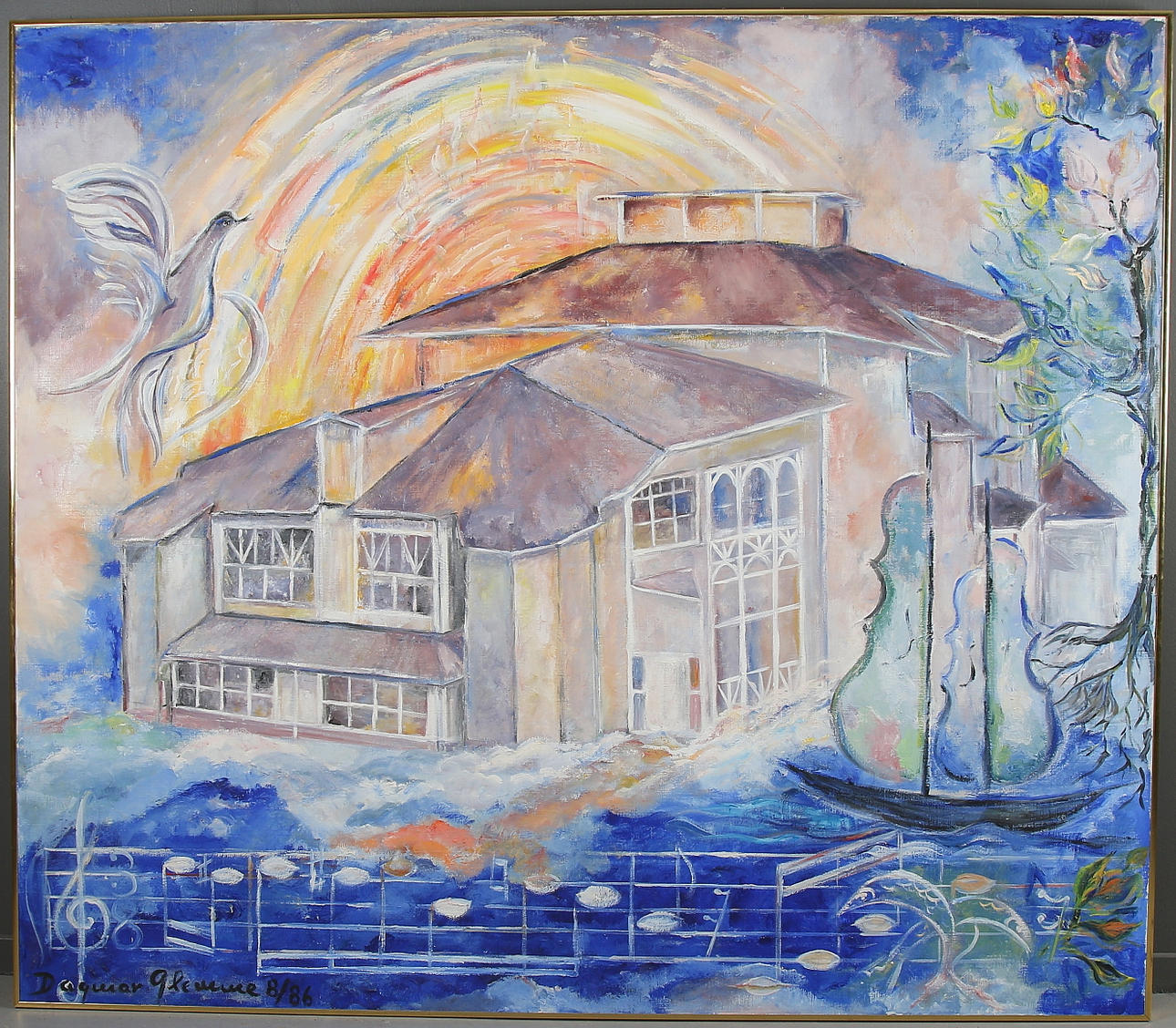 DAGMAR GLEMME. "Ljuset bakom Tonhallen", olja på duk, signerad och daterad 8/86.