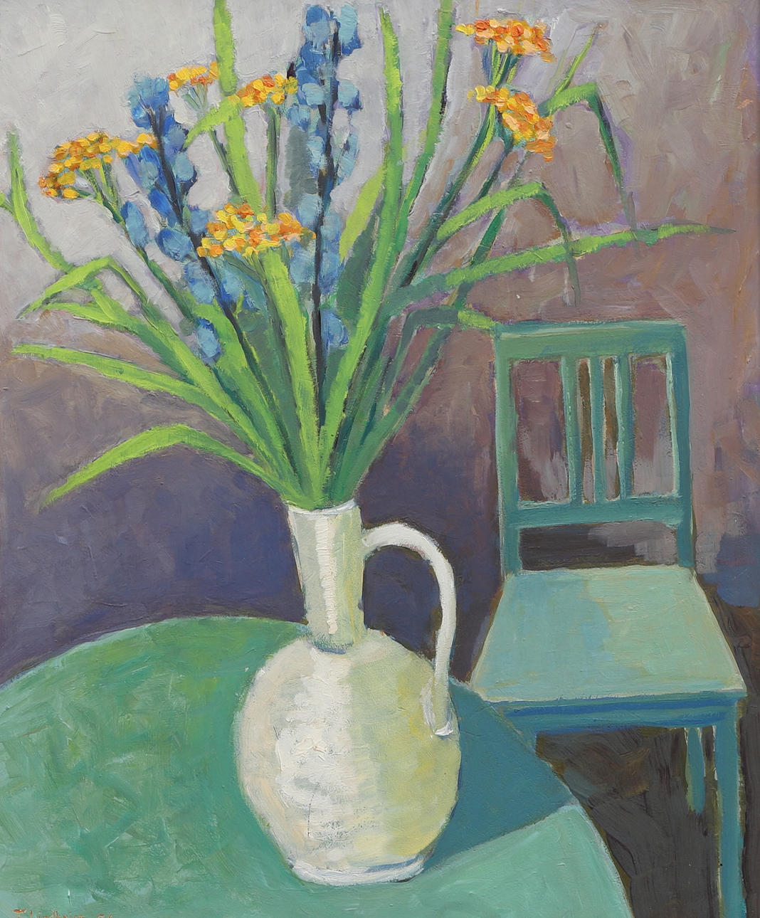 OIDENTIFIERAD KONSTNÄR. Oil on panel, still life, signed T.Lindkvist, dated -54.