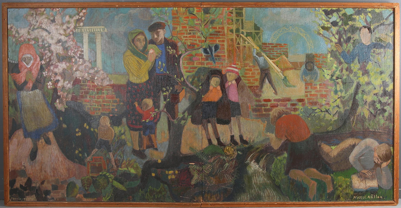 RUNE HAGMAN. Olja på pannå, Skiss - Motto:Källan, ej signerad.