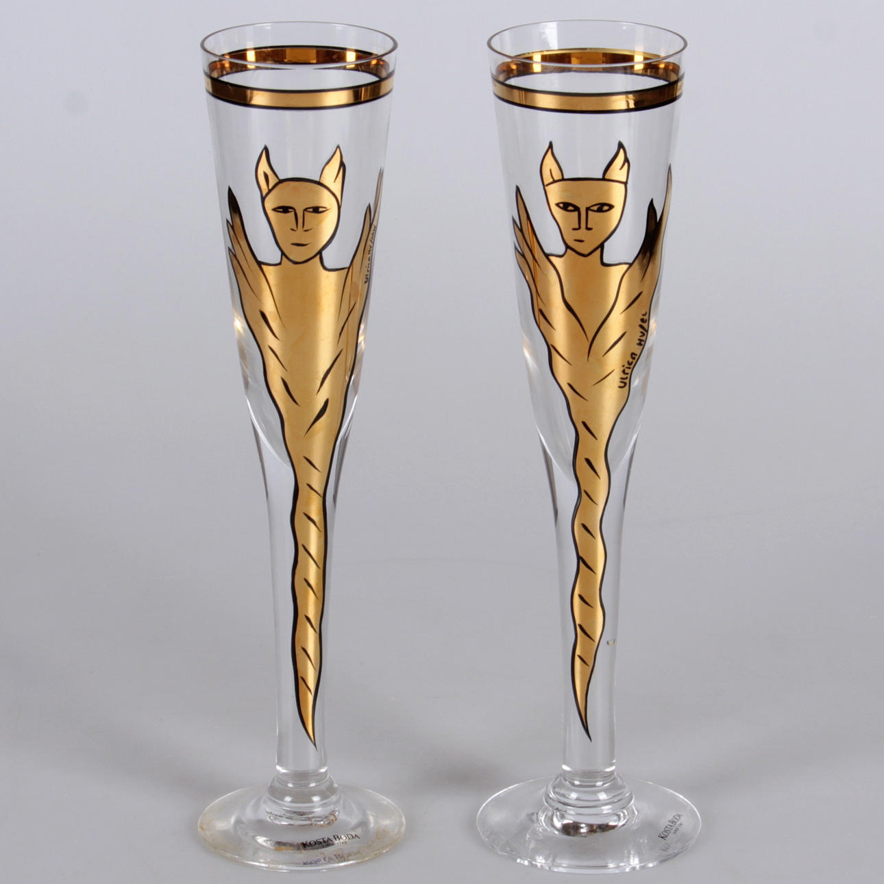 CHAMPAGNESTRUTAR, 2 st. "Goldie", Ulrica Hydman Vallien, Kosta Boda.
